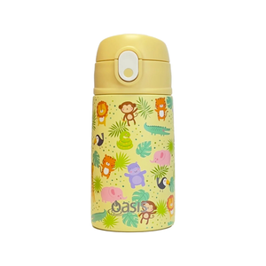 Oasis Kids Water Bottle with Sipper Silicone Straw 400ML (Safari Buddies - Yellow)