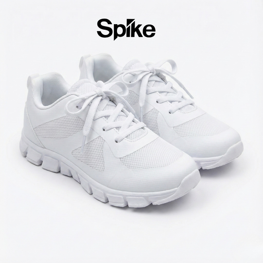 Spike brand White sneakers on a light gray background